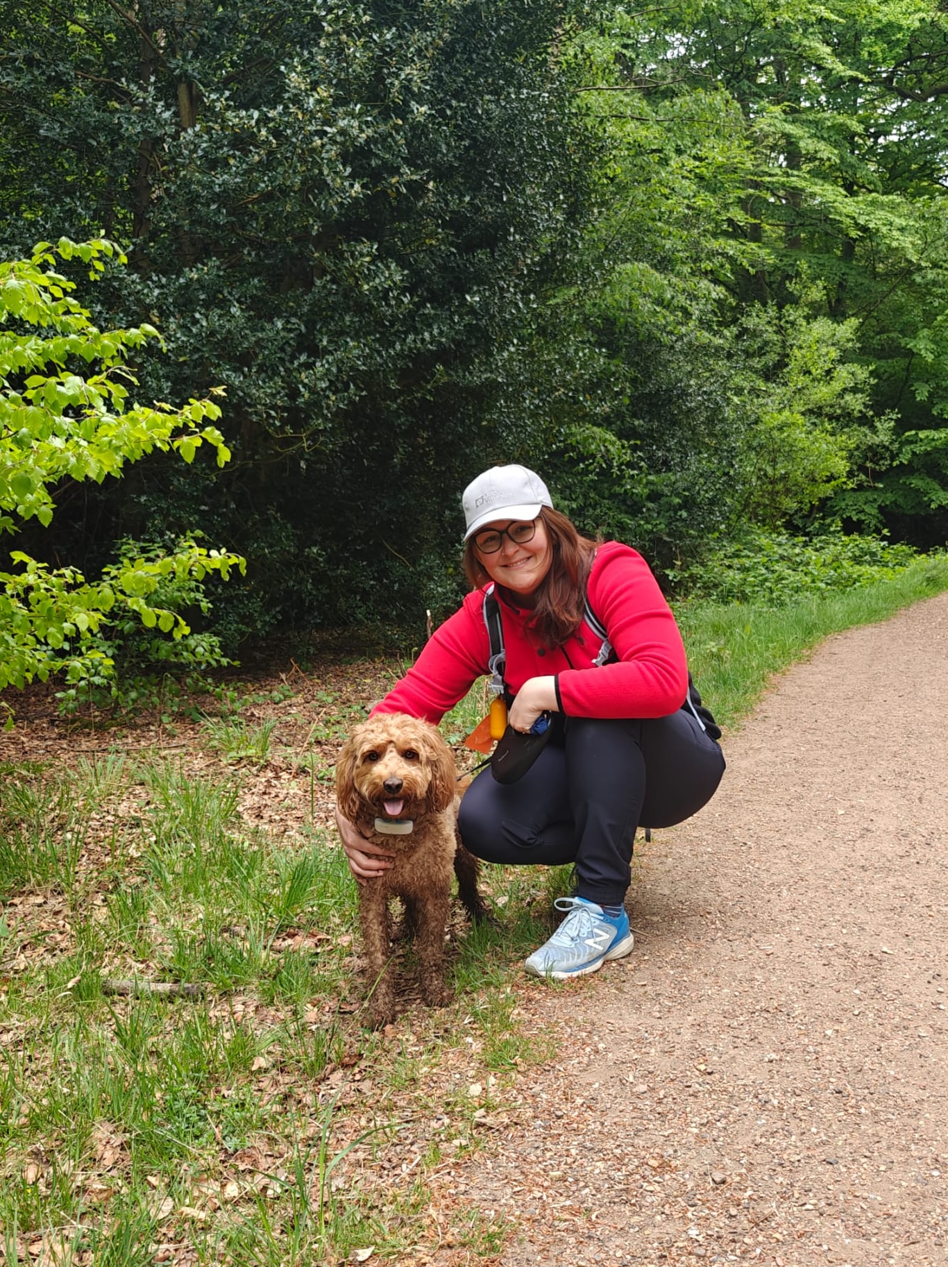 Noodle and Patricia on a walk